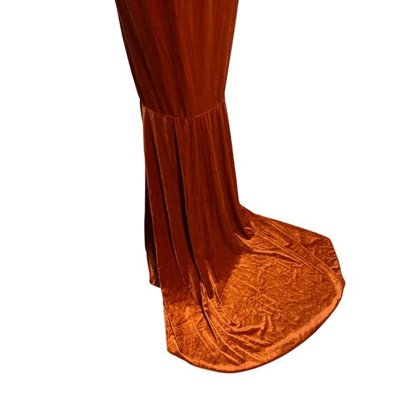 Vintage Rust Velvet Long Sleeve Gown With Train - Picture 10 of 12